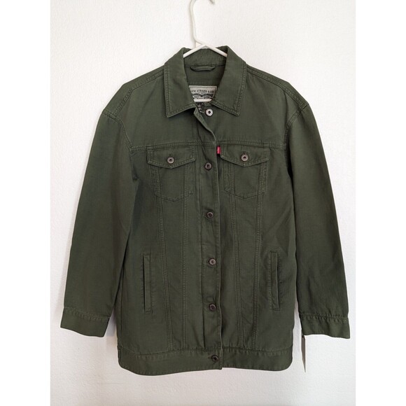 Levi's womens Oversized Long Cotton Trucker Jacket Green Size S LW8RC722 $180.00 - Picture 1 of 6